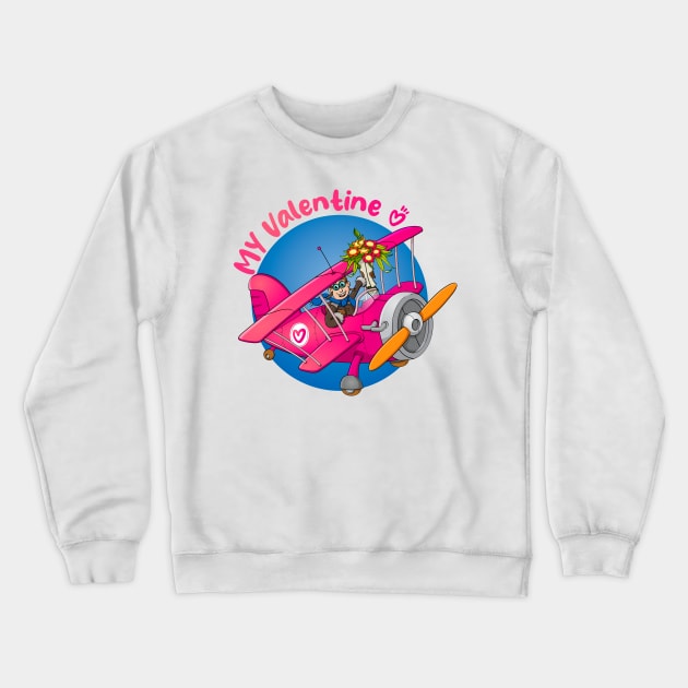 “My valentine” drawing of a pilot in an airplane with flowers Crewneck Sweatshirt by Stefs-Red-Shop